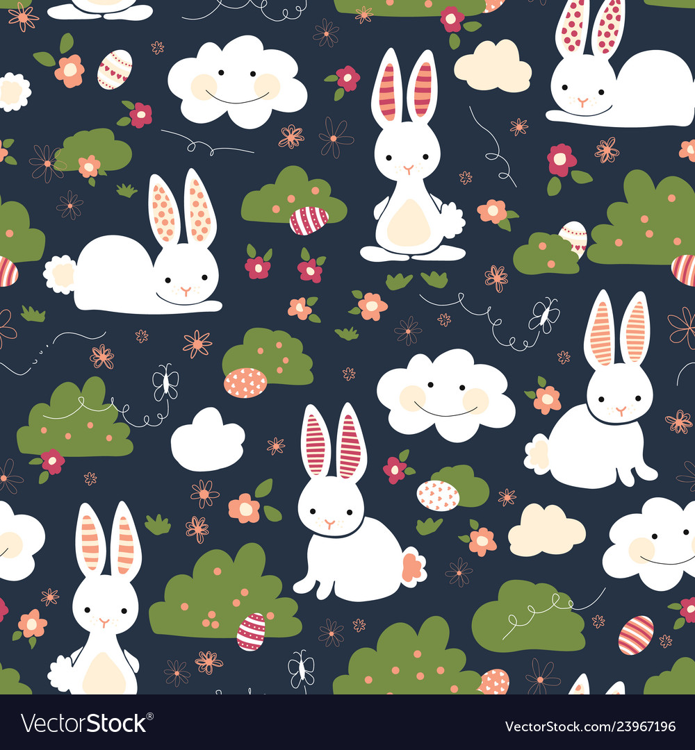 Cute easter bunnies seamless kids pattern vector image Cute easter bunnies seamless kids pattern