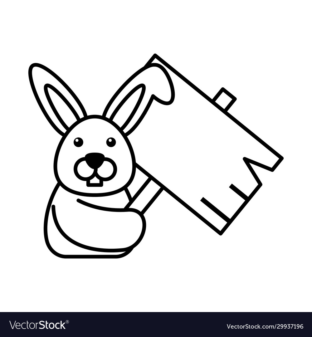 Cute rabbit with tag wooden on white background