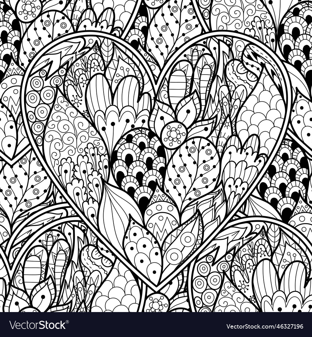 Floral doodle black and white seamless pattern