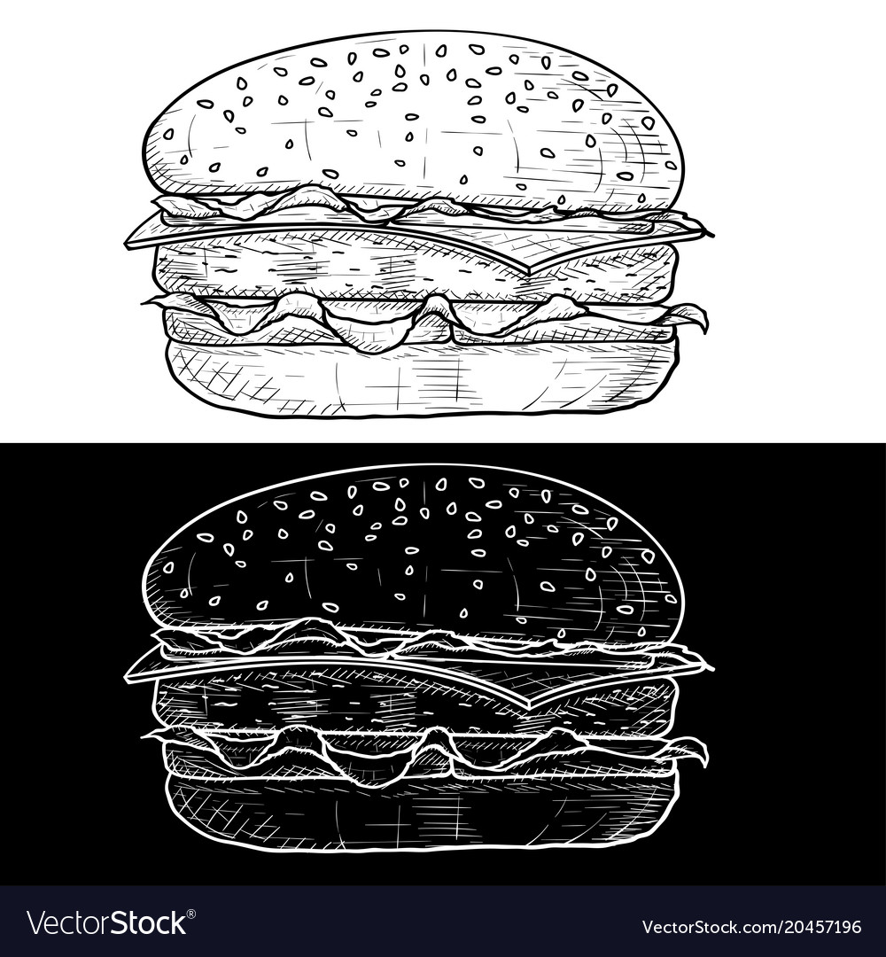 Hamburger black and white hand drawn sketch