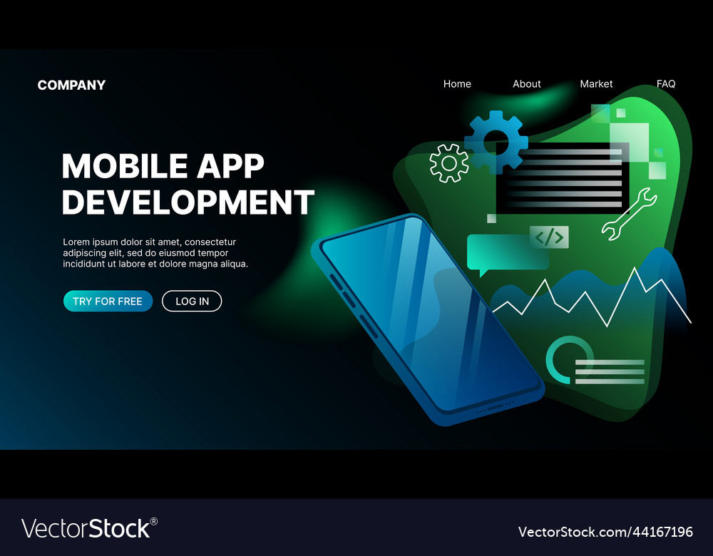 Mobile app development horizontal web banner vector image Mobile app development horizontal web banner