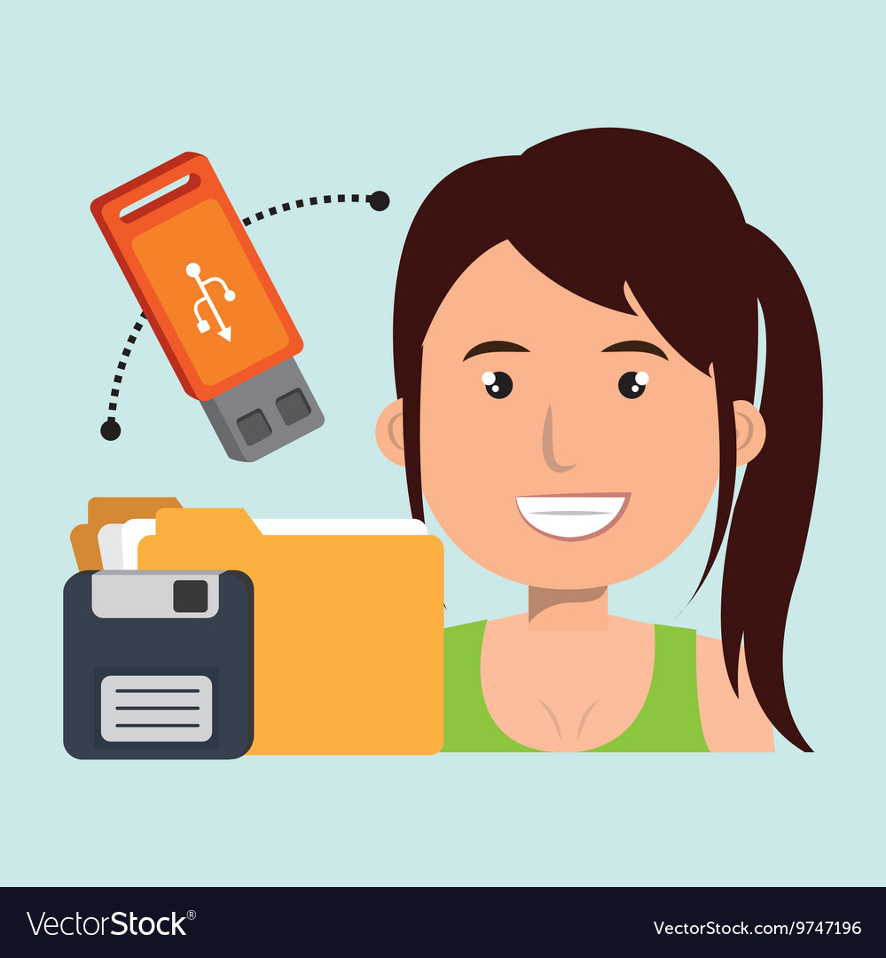 People with drive and usb isolated icon design