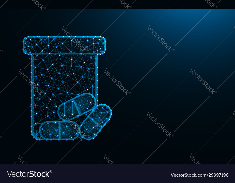 Pills in a jar made from points and lines on dark