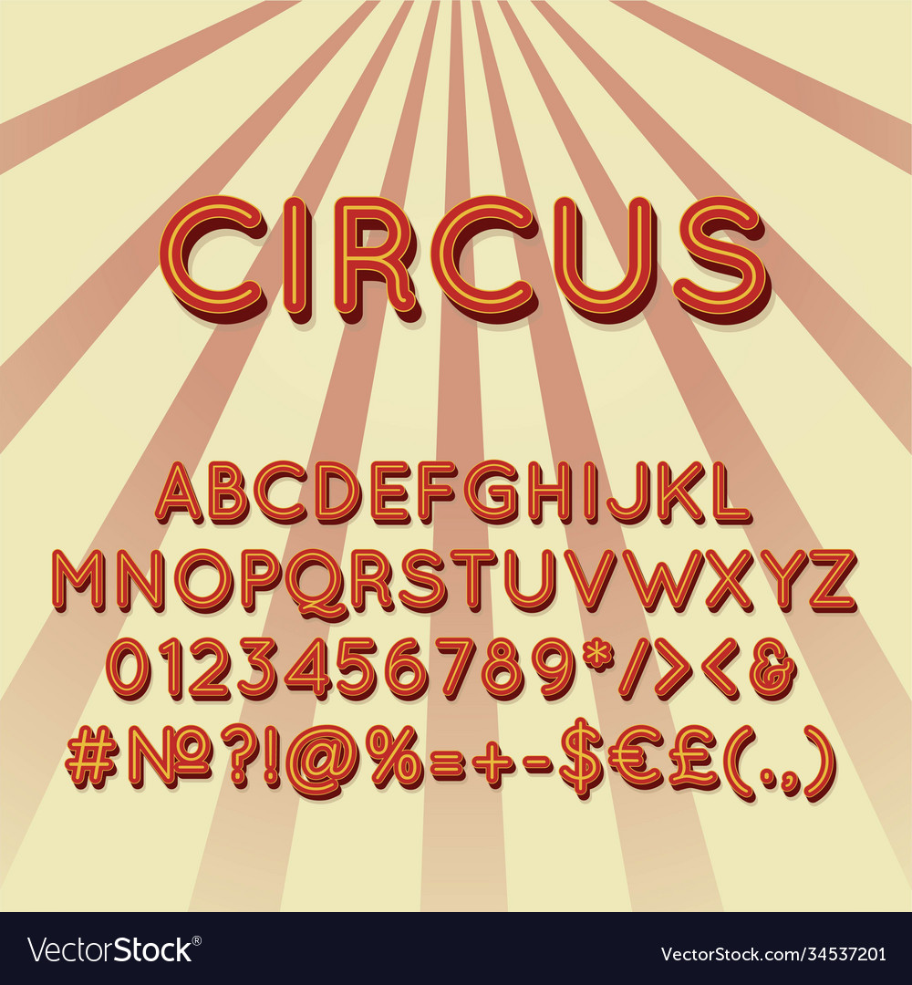 Circus Vintage 3d Alphabet Set Royalty Free Vector Image