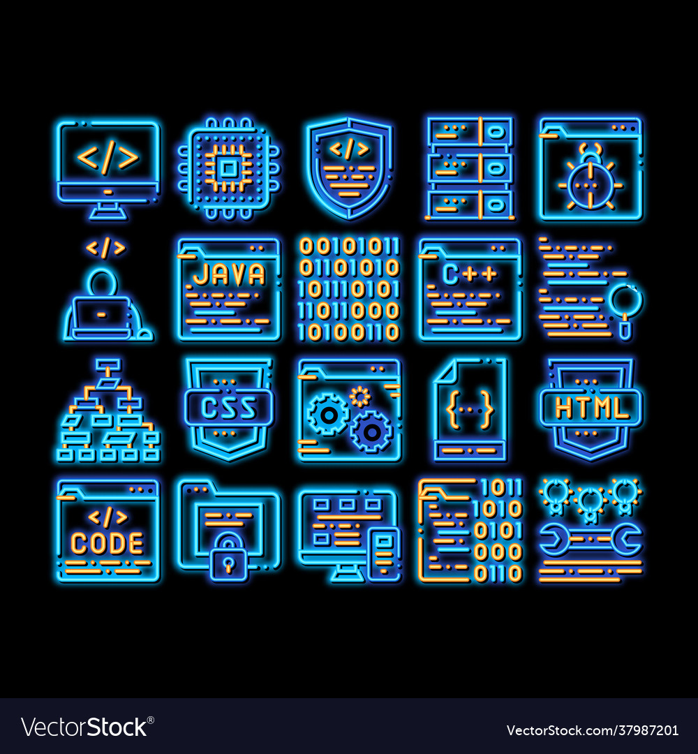 Coding system neon glow icon vector image Coding system neon glow icon
