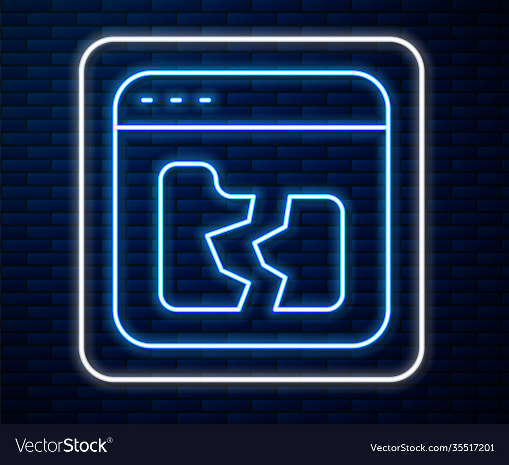 Glowing neon line broken file icon isolated vector image Glowing neon line broken file icon isolated