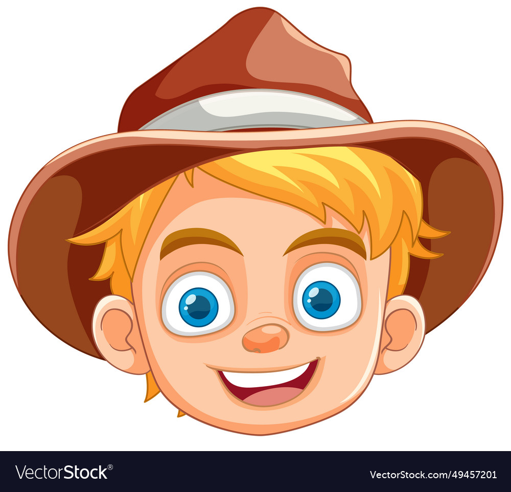 Happy smiley boy in farmer cowboy hat Royalty Free Vector