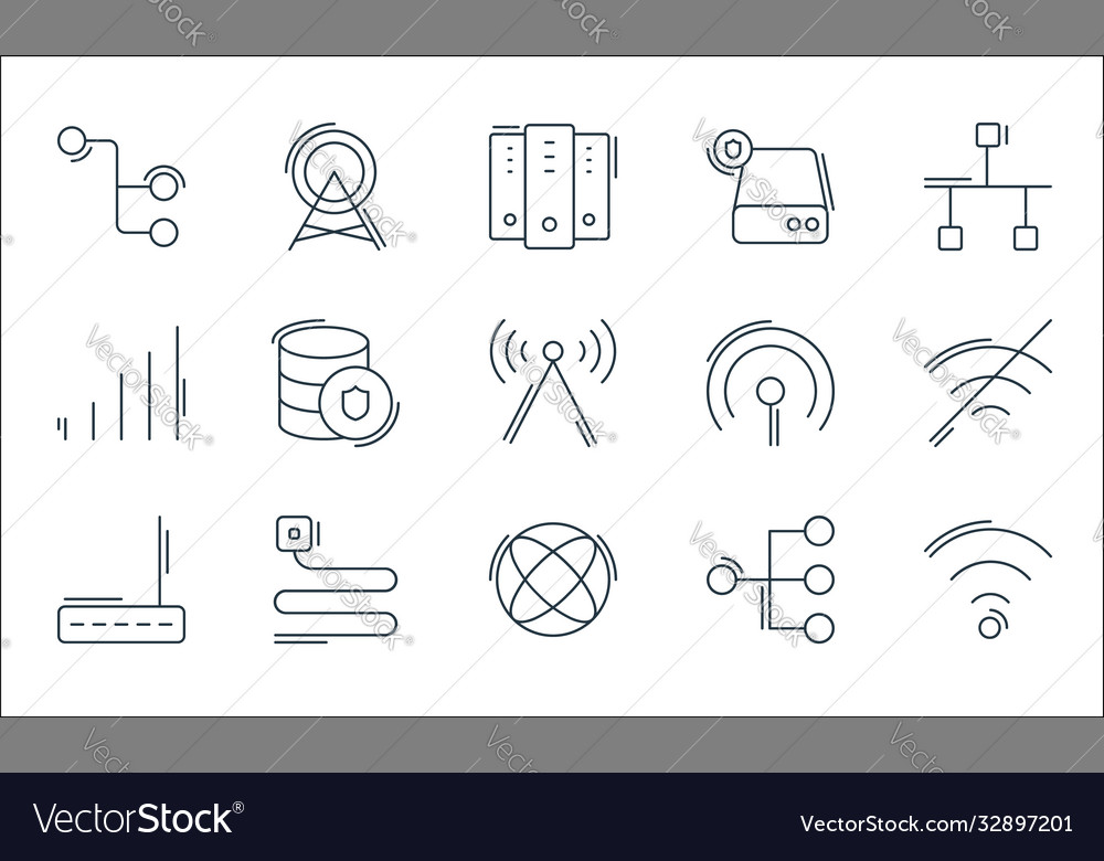 Network and database line icons linear set vector image Network and database line icons linear set