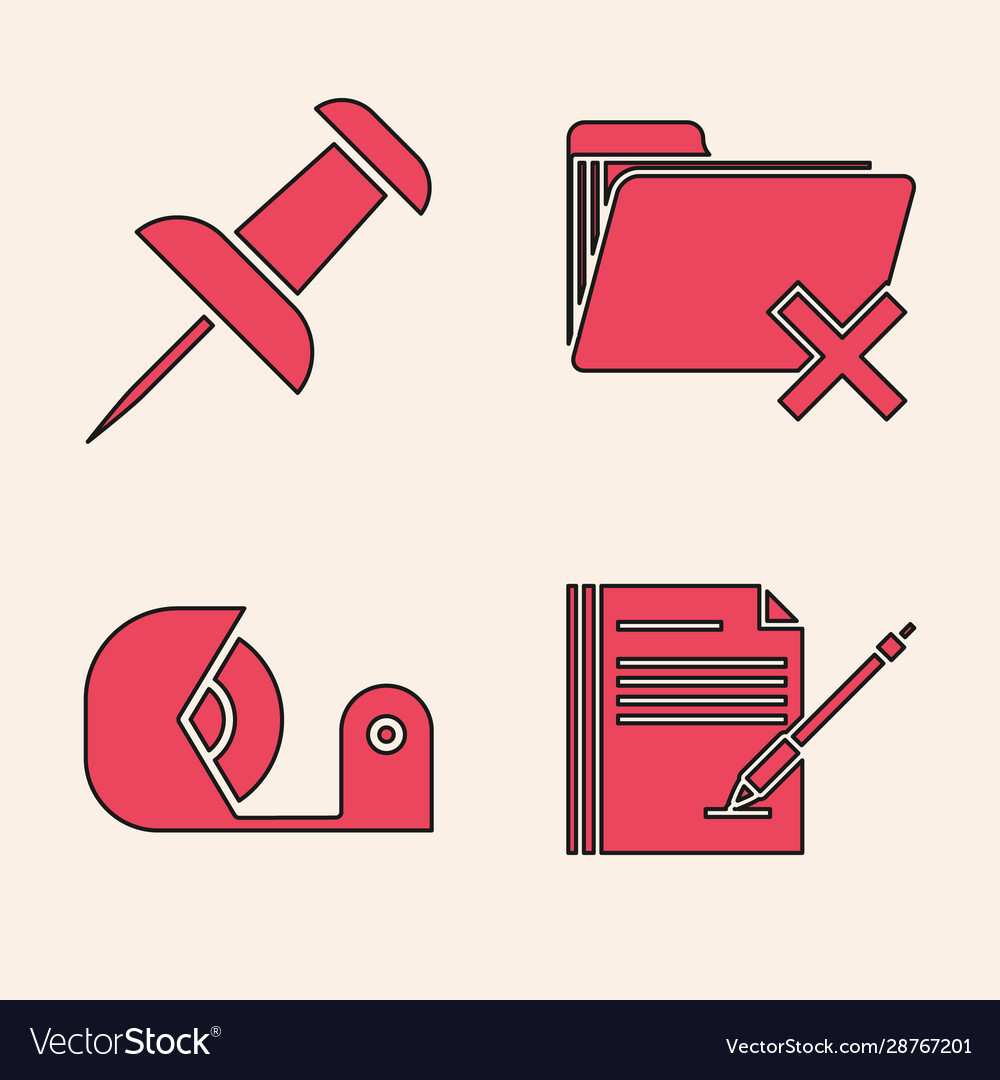Set blank notebook and pen push pin delete folder vector image Set blank notebook and pen push pin delete folder