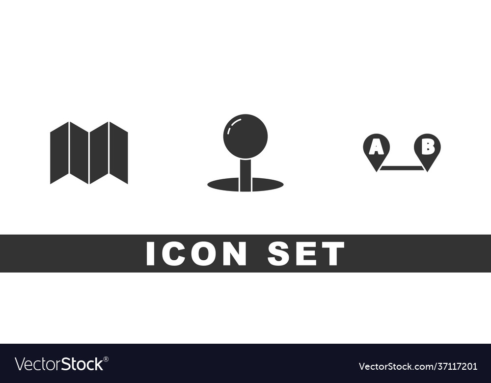 Set folded map push pin and route location icon vector image Set folded map push pin and route location icon