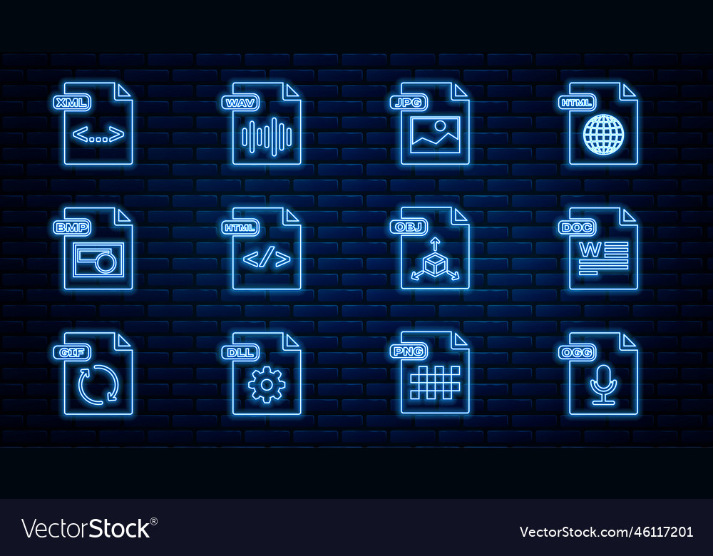 Set line ogg file document doc jpg html bmp vector image Set line ogg file document doc jpg html bmp