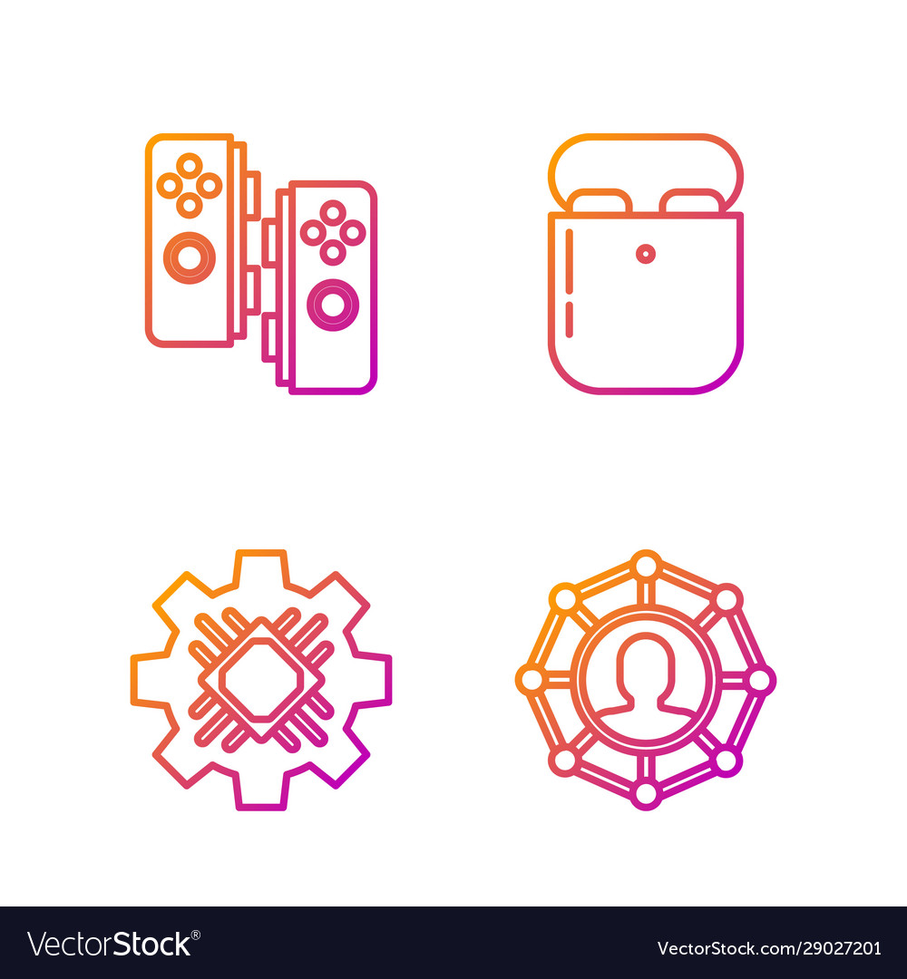 Set line project team base processor gamepad vector image Set line project team base processor gamepad