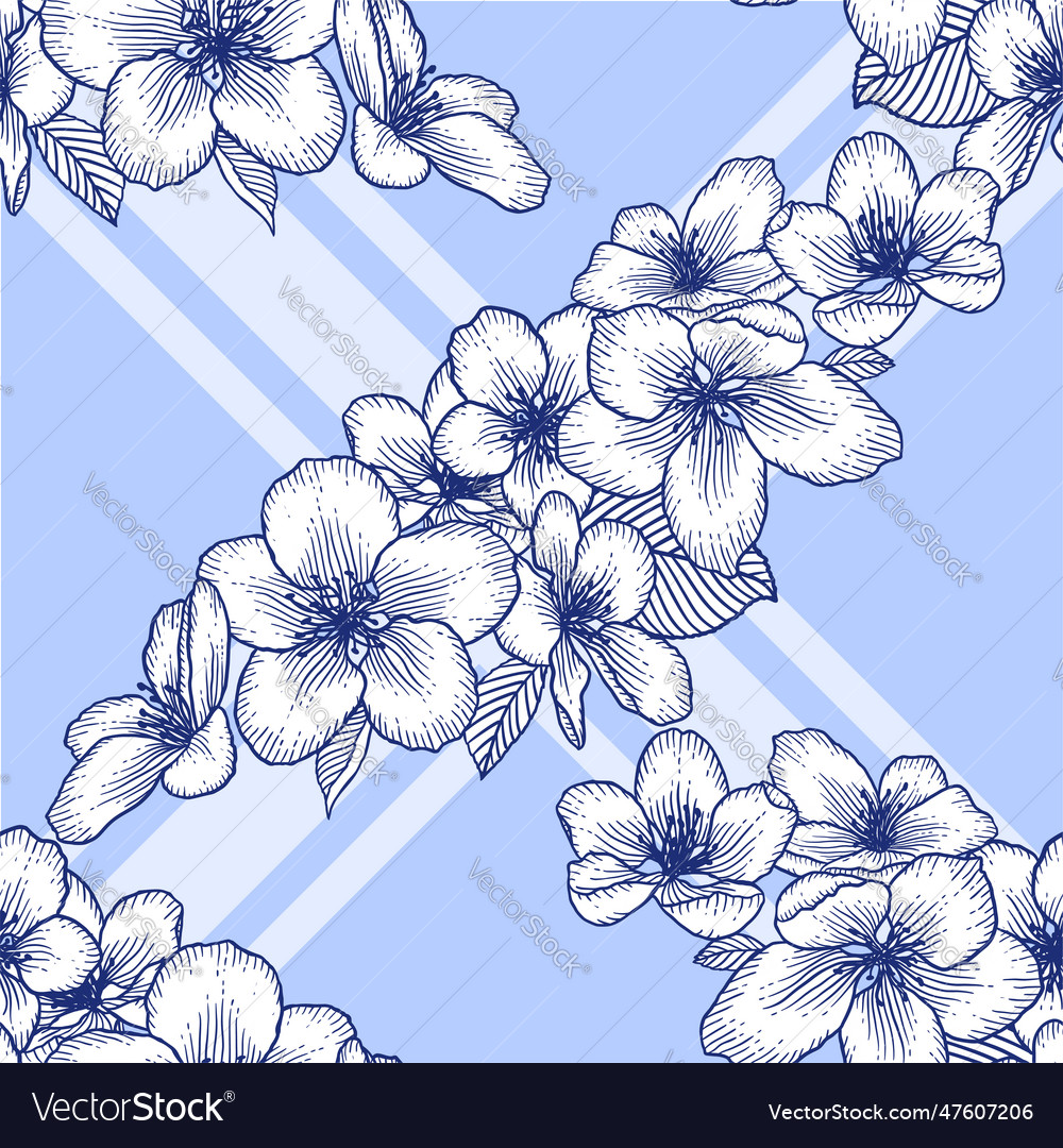 Beautiful seamless white and blue floral pattern Vector Image