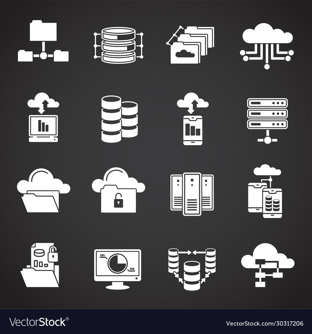 Big data analitics icons set on background vector image Big data analitics icons set on background