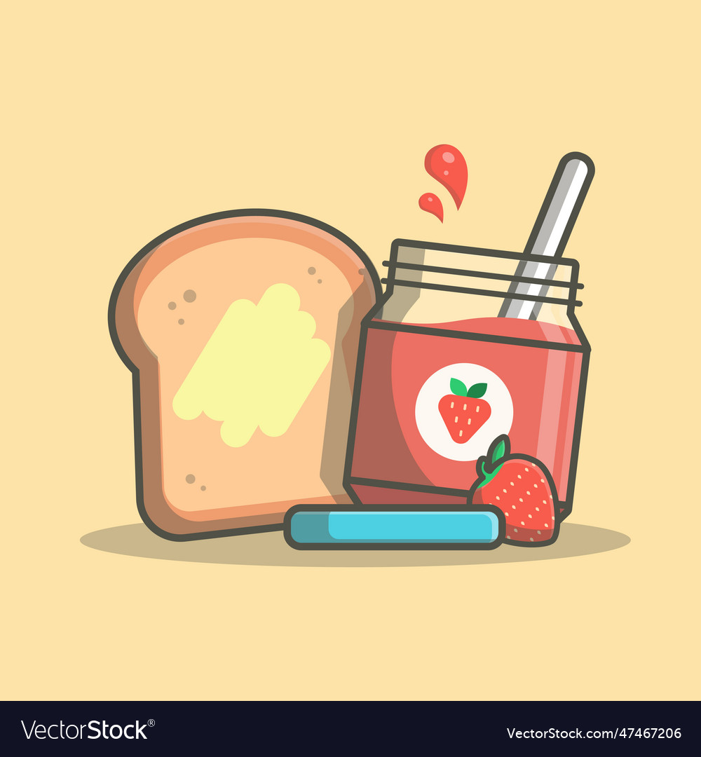 Bread with strawberry jam cartoon Royalty Free Vector Image