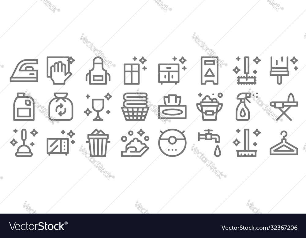 Cleaning line icons linear set quality vector image Cleaning line icons linear set quality
