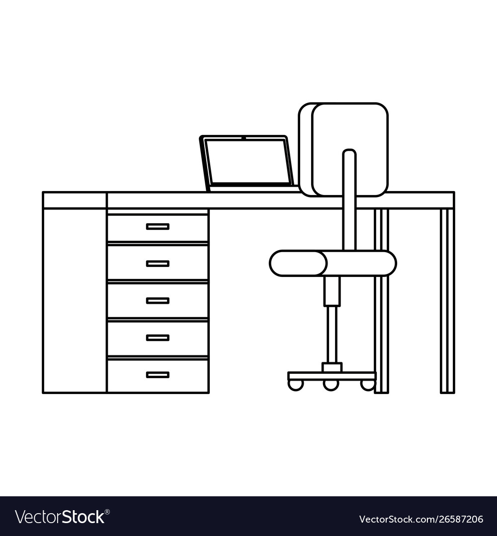 Desk with laptop and chair office equipment Vector Image