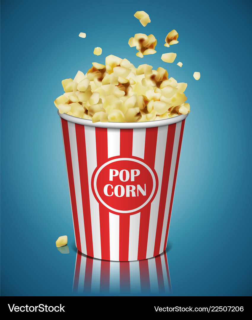 Popcorn in a striped plastic cup highly detailed Vector Image