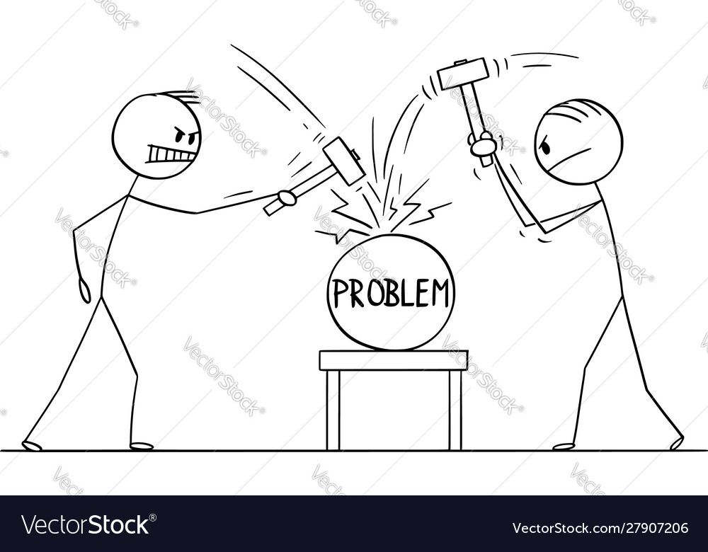 Two Men Crushing Problem with Hammers