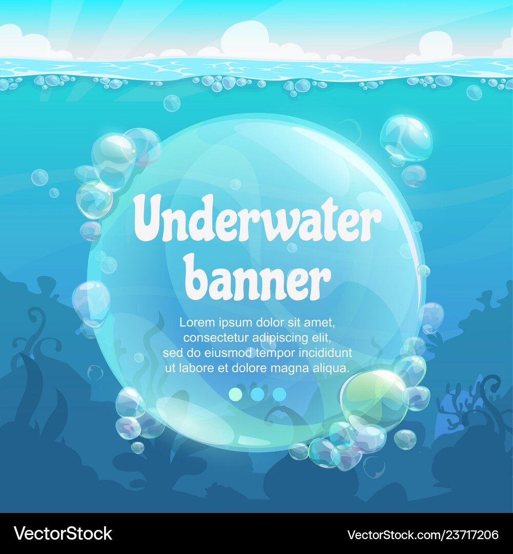 Underwater Banner With Shiny Air Bubbles On The Vector Image