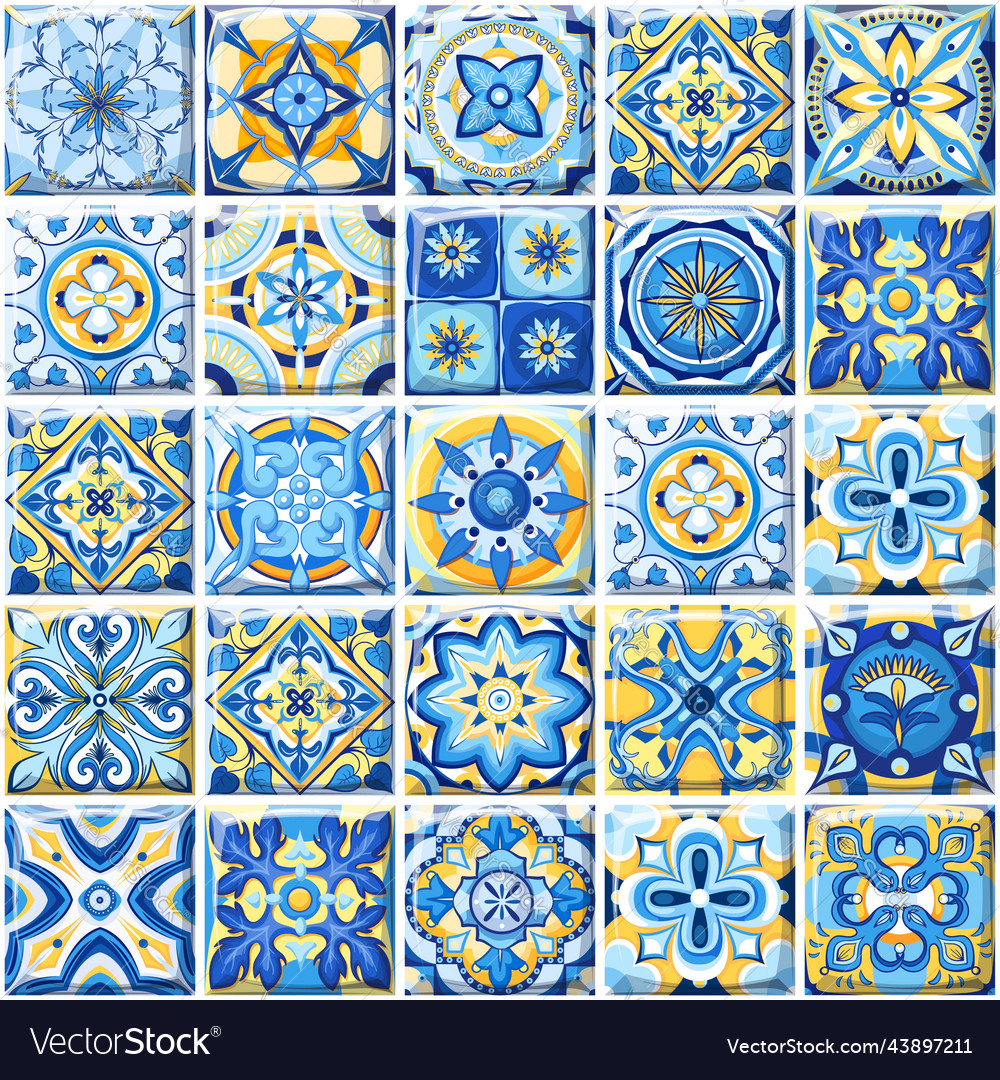 Azulejo tiles mediterranean portuguese vector image Azulejo tiles mediterranean portuguese
