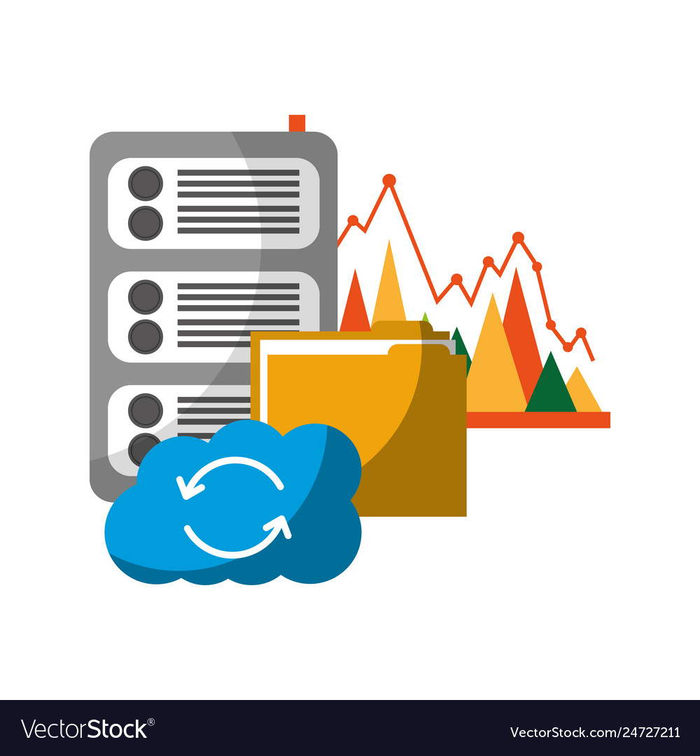 Cloud computing with server and set icons vector image Cloud computing with server and set icons