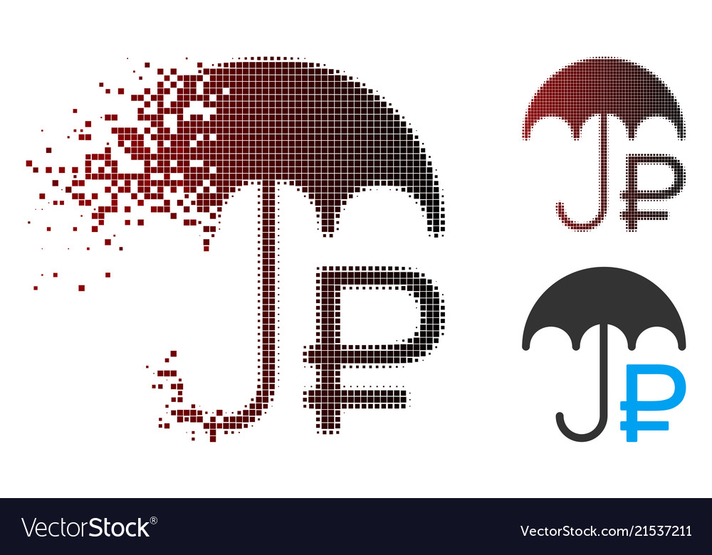 Damaged pixel halftone rouble umbrella icon