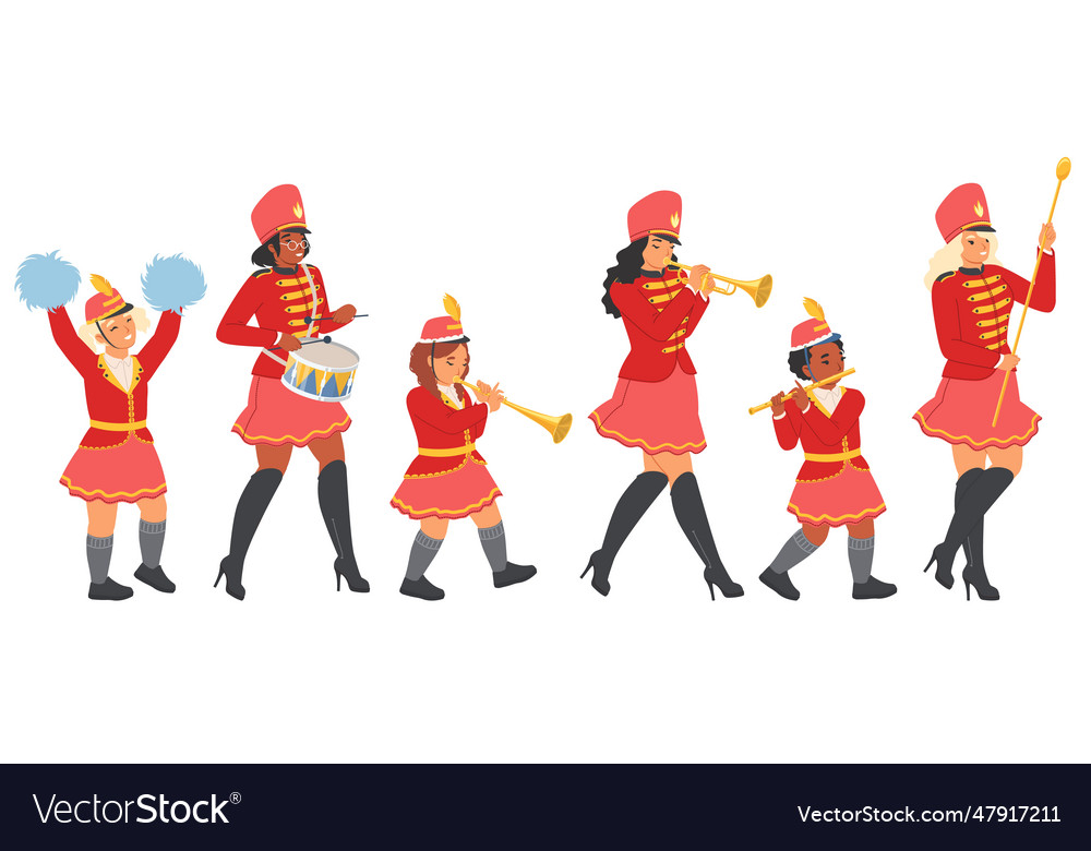 Female adults and children orchestra march Vector Image