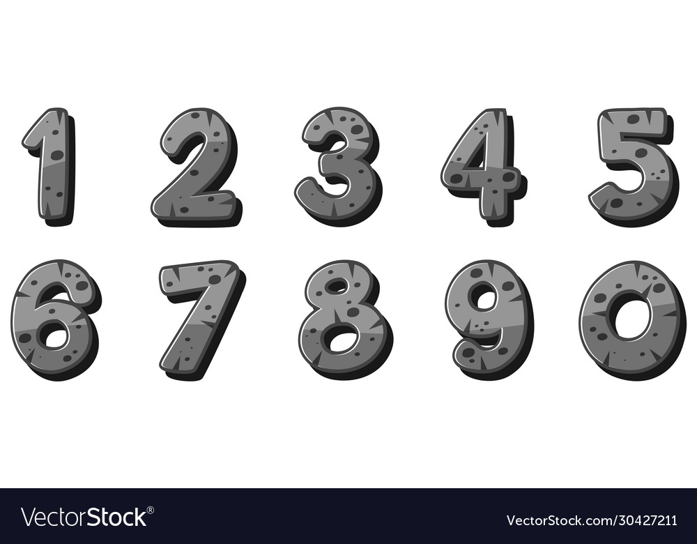 Font design for numbers one to zero on white