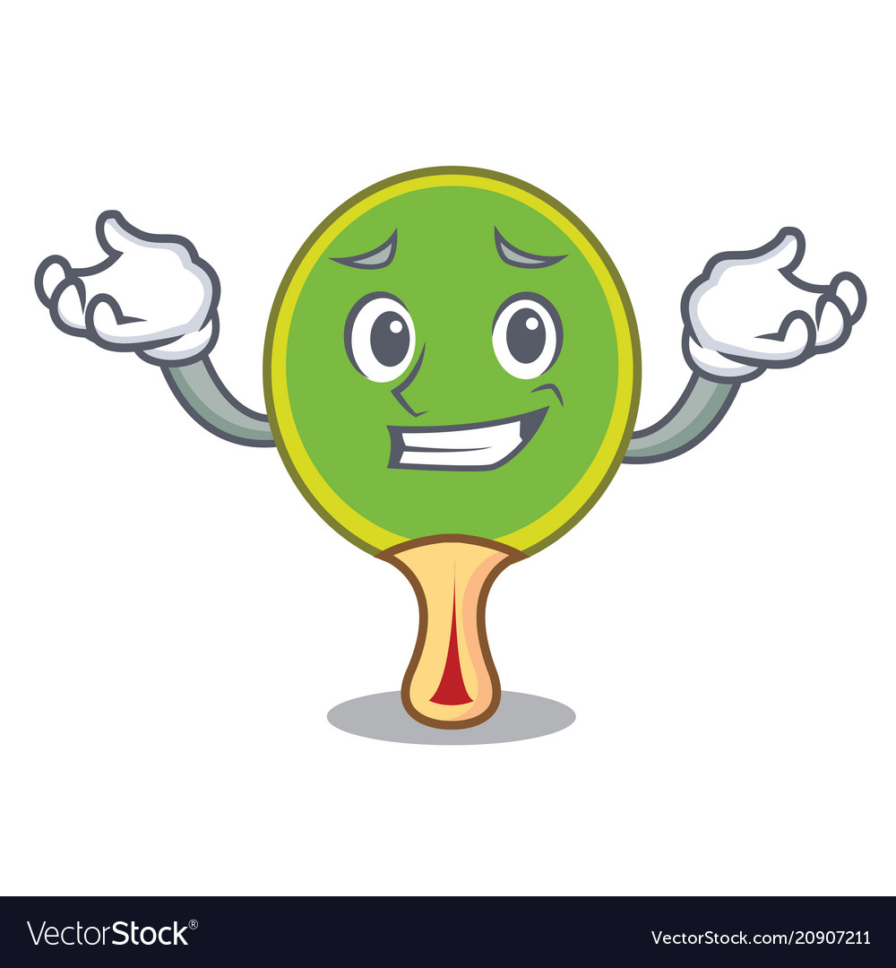Grinning ping pong racket character cartoon
