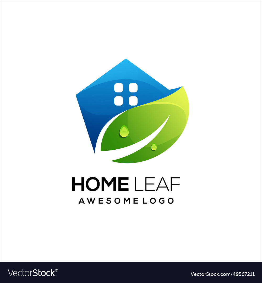 House logo with leaf colorful gradient Royalty Free Vector