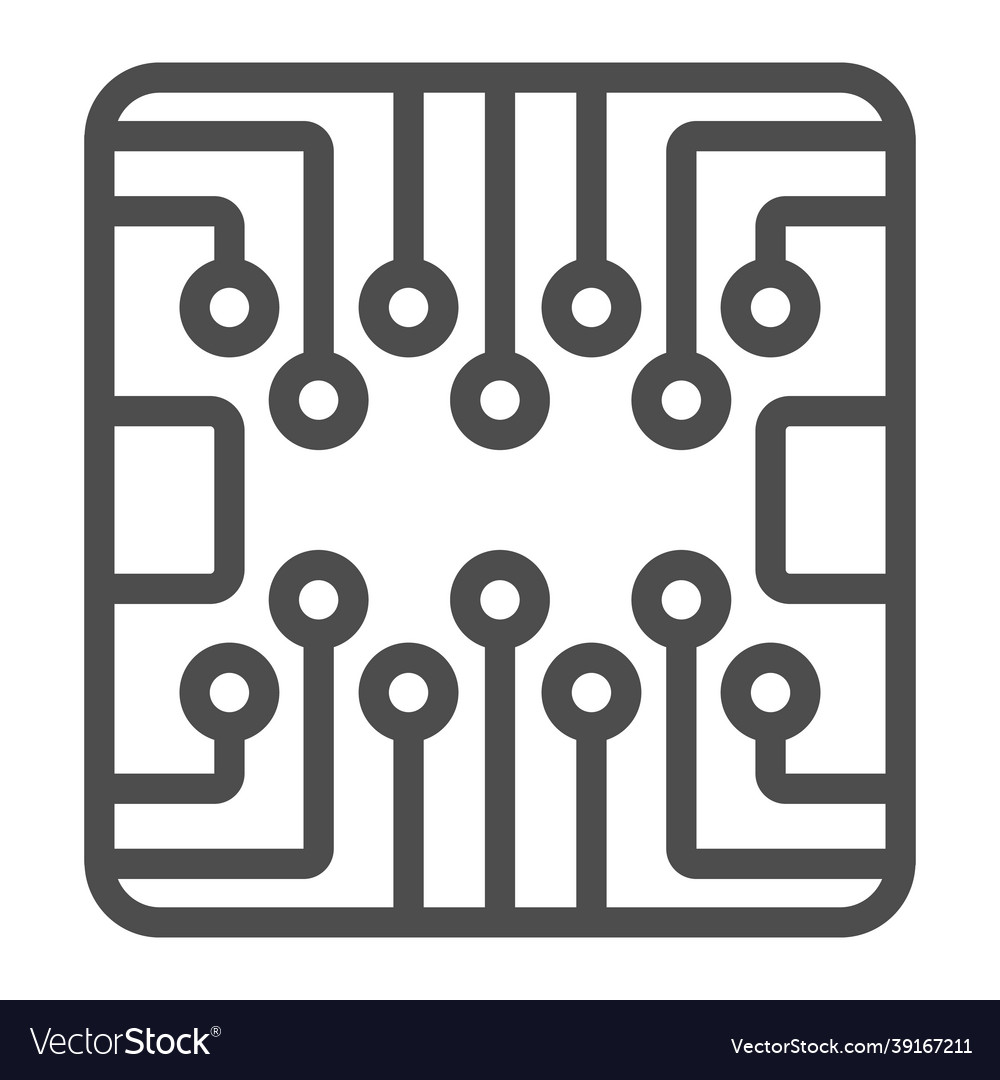 Pcb layout square shape chip line icon vector image Pcb layout square shape chip line icon