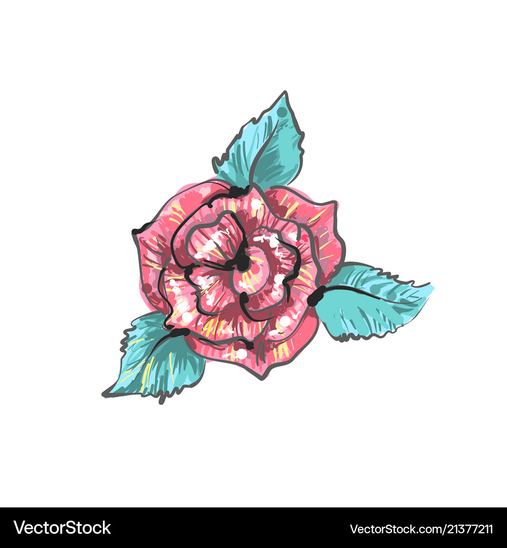 Red Rose Embroidery Sketch Isolated On White