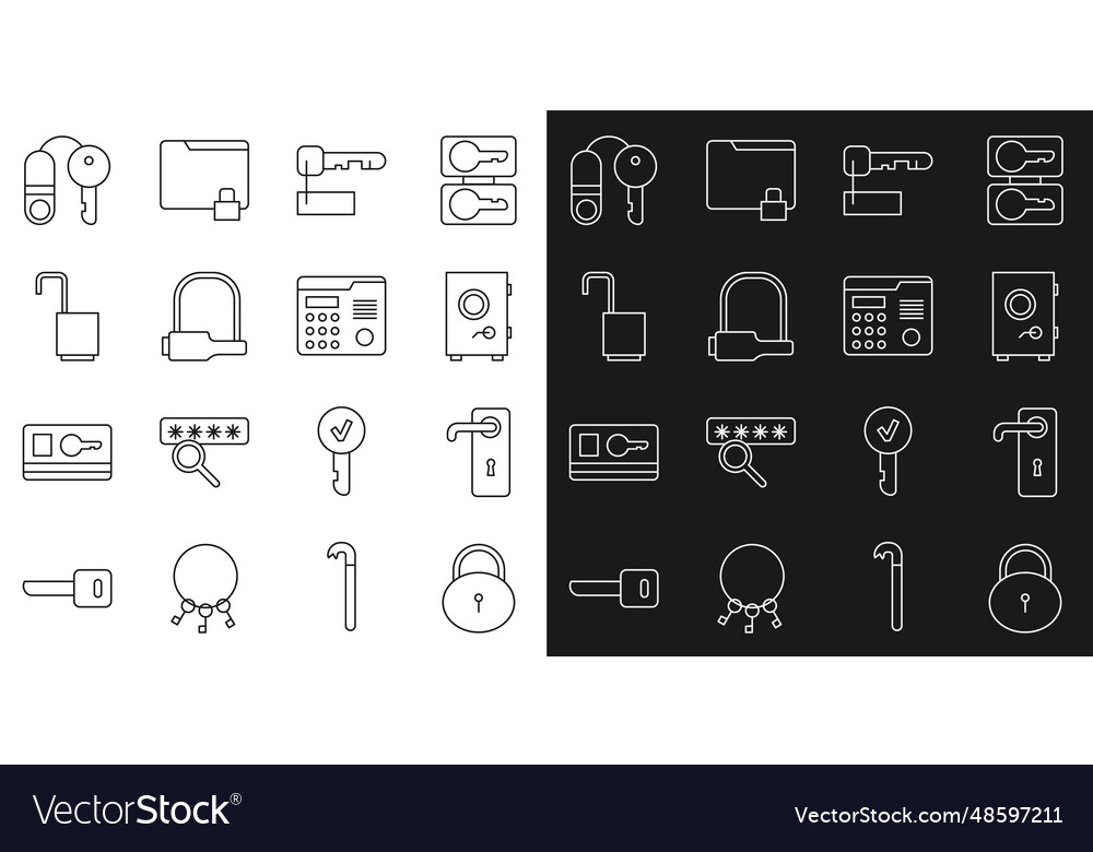 Set line lock door handle safe marked key vector image Set line lock door handle safe marked key