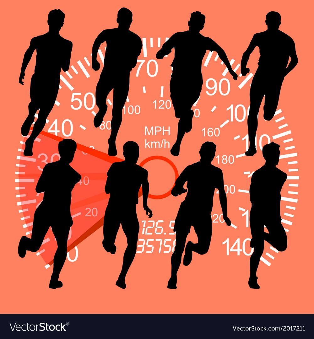 Set of silhouettes runners on sprint men against