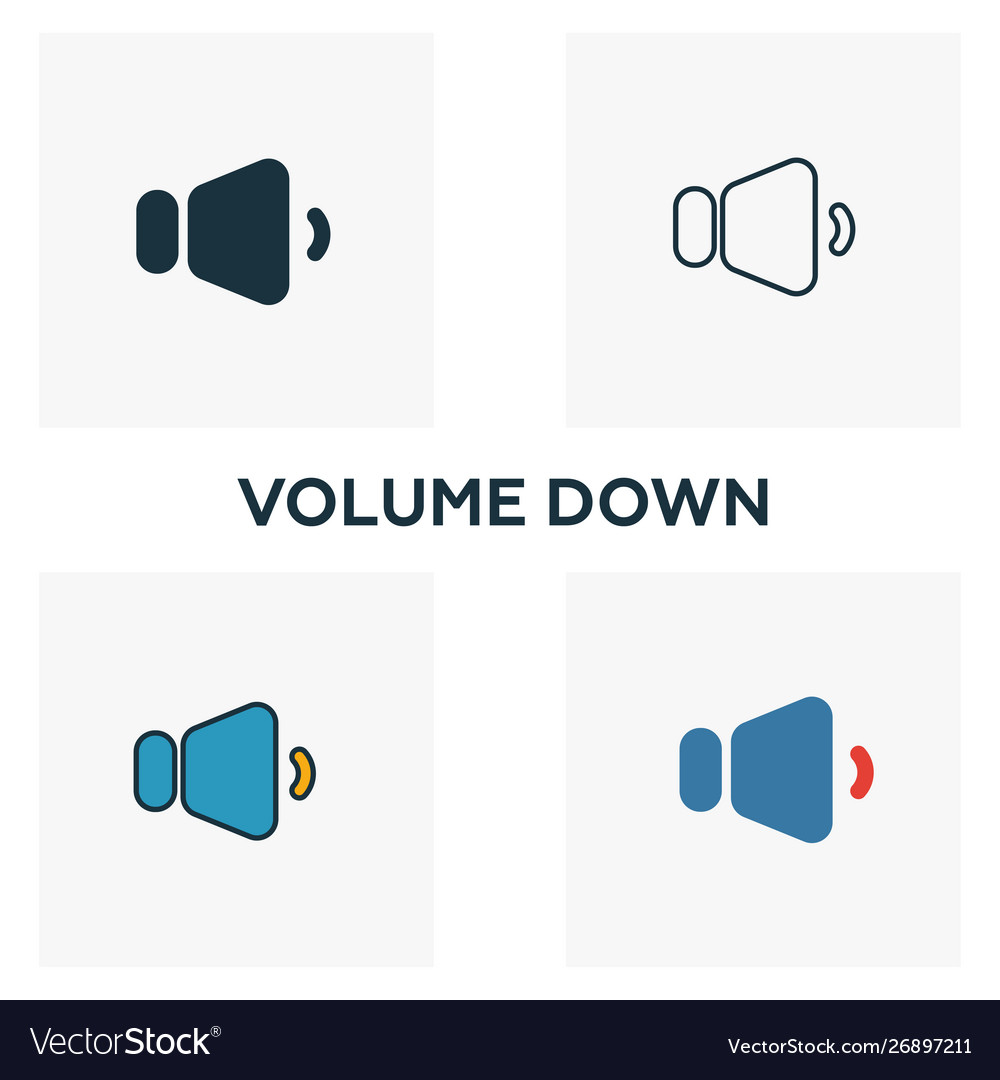 Volume down icon set four elements in different vector image Volume down icon set four elements in different
