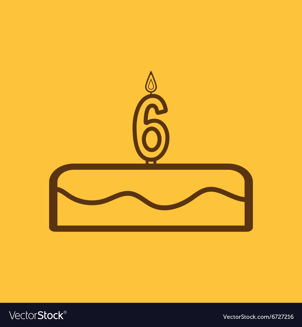 Cake with candles in the form of number 6 icon