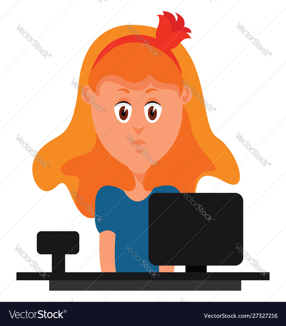 Girl working on pc white background Royalty Free Vector