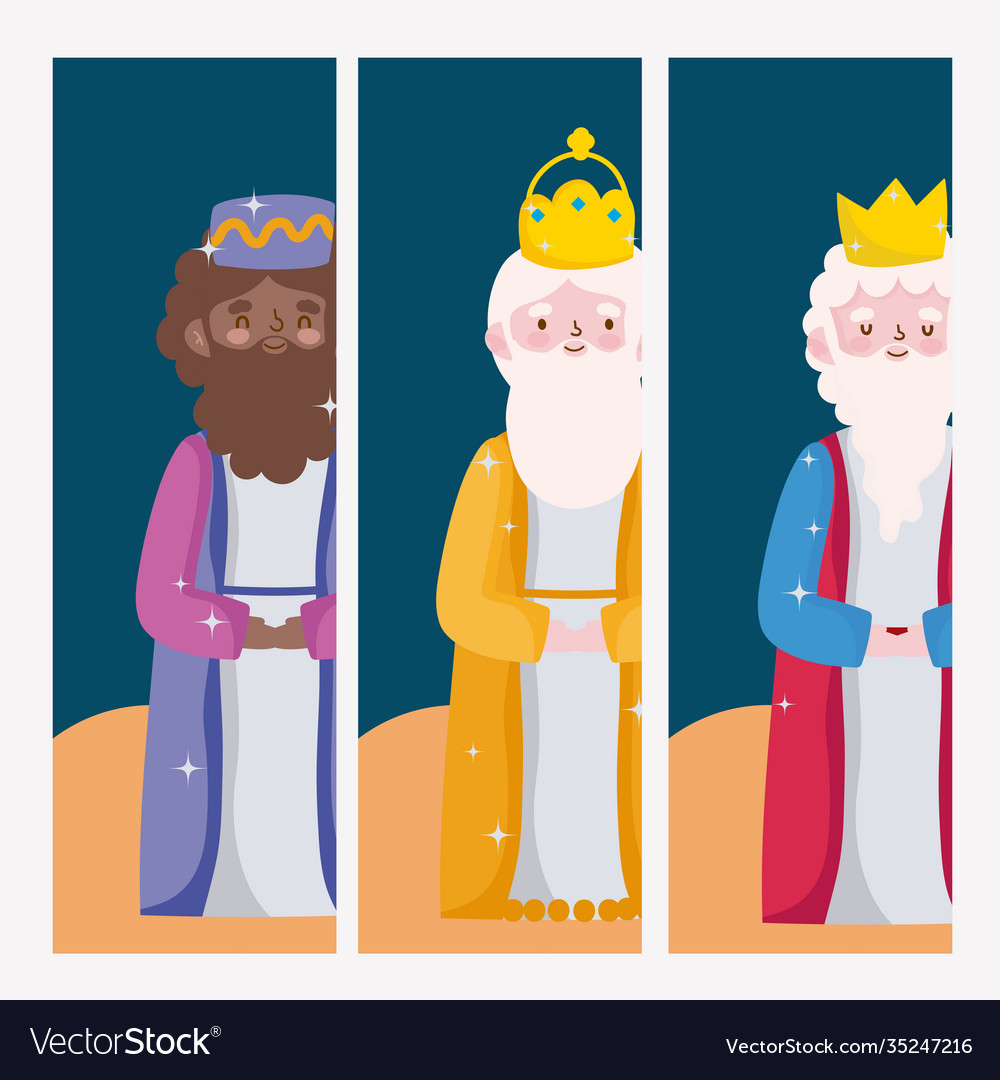 Happy epiphany three wise kings cartoon