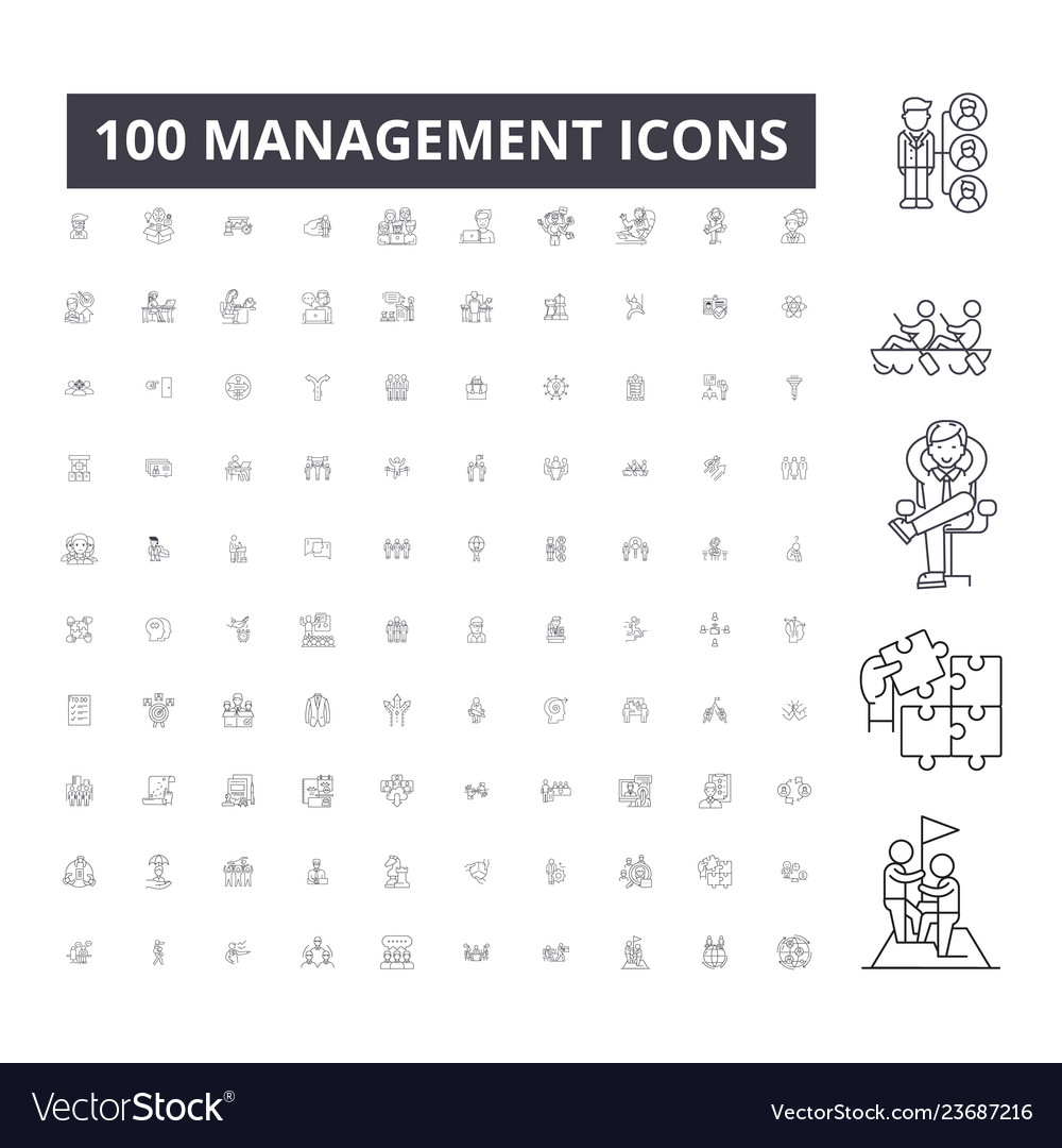 Management editable line icons 100 set