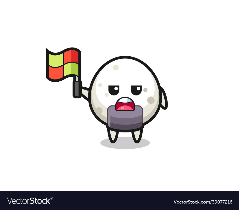 Onigiri character as line judge putting the flag