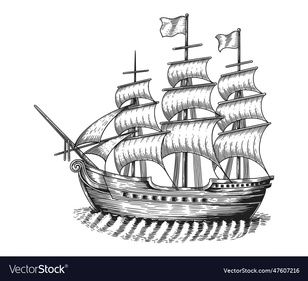 Sailing ship vintage engraving drawing style vect