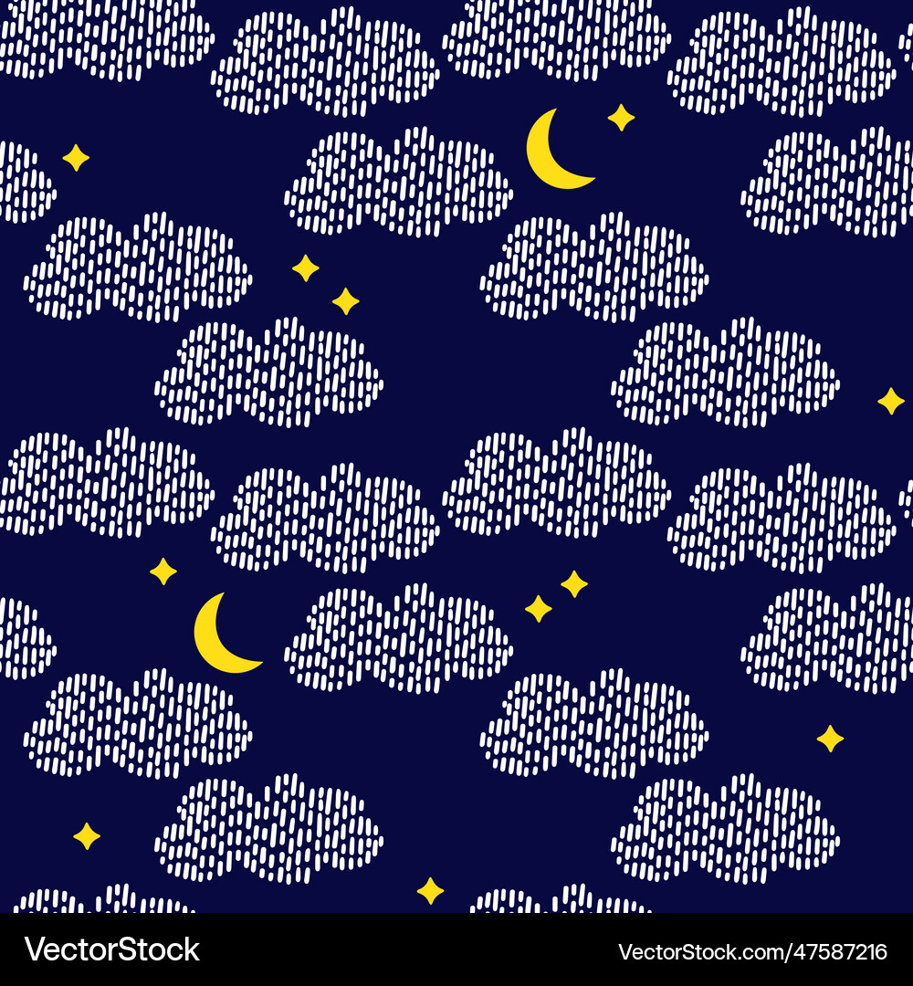 Seamless pattern with hand drawn clouds moon Vector Image