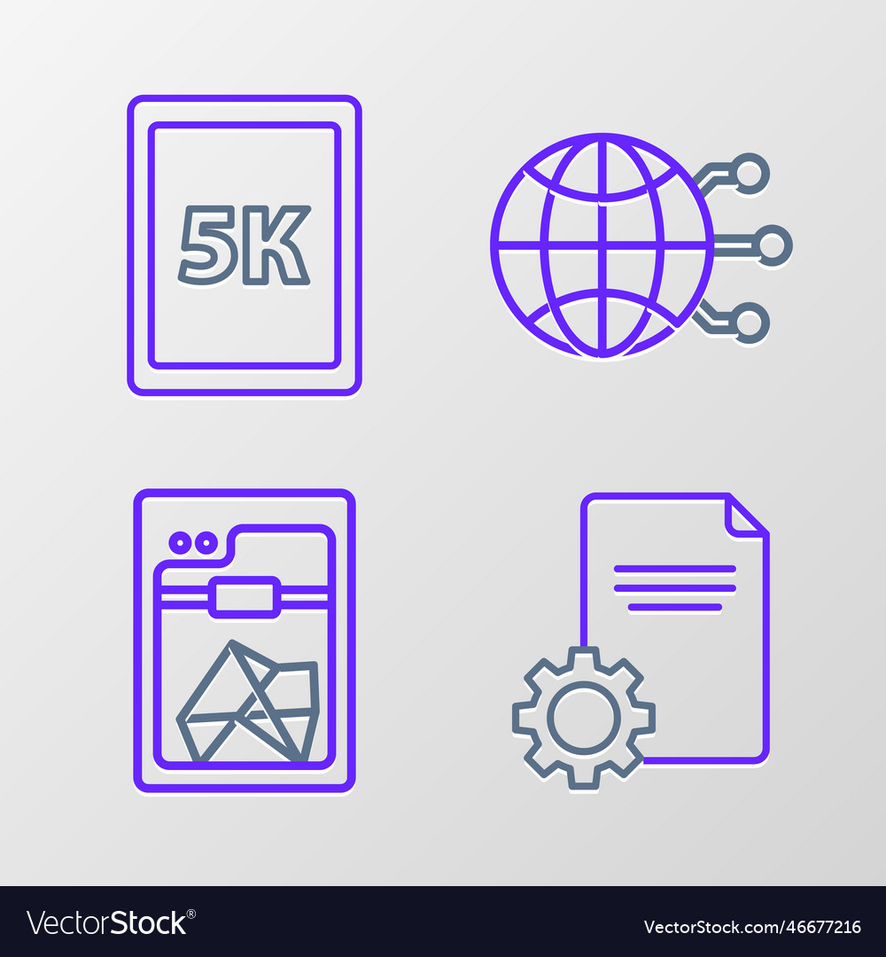 Set line file document 3d printer global vector image Set line file document 3d printer global