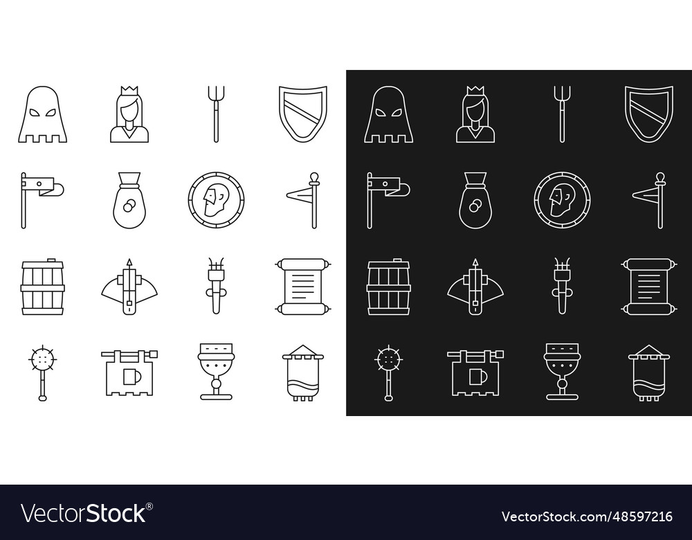 Set line medieval flag decree parchment scroll vector image Set line medieval flag decree parchment scroll