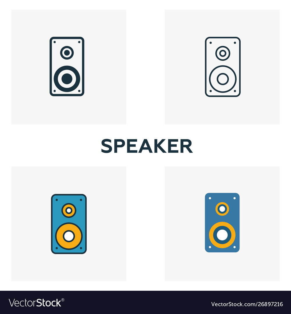 Speaker icon set four elements in different styles
