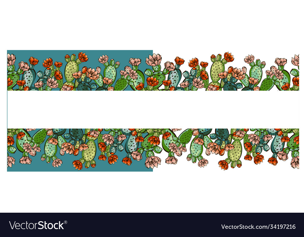 Web banner template pattern wreath cacti vector image Web banner template pattern wreath cacti