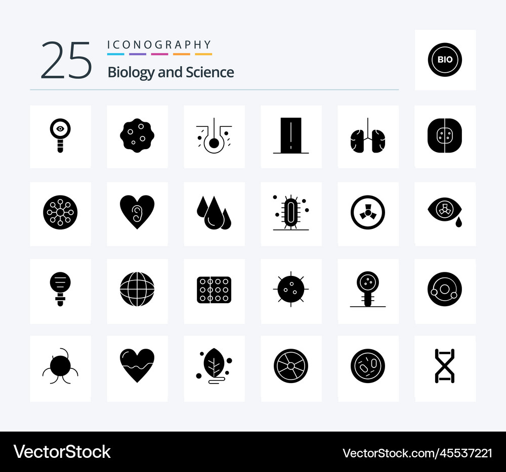 Biology 25 solid glyph icon pack including Vector Image
