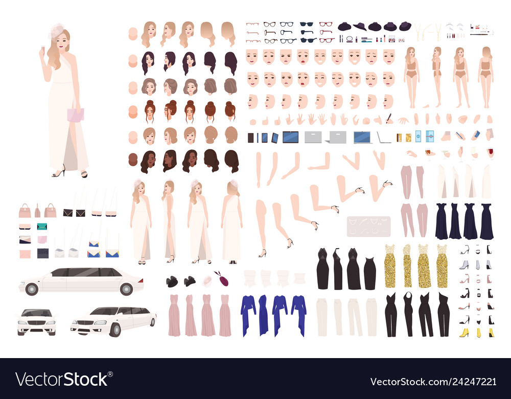 Fashionable celebrity woman animation set or diy Vector Image