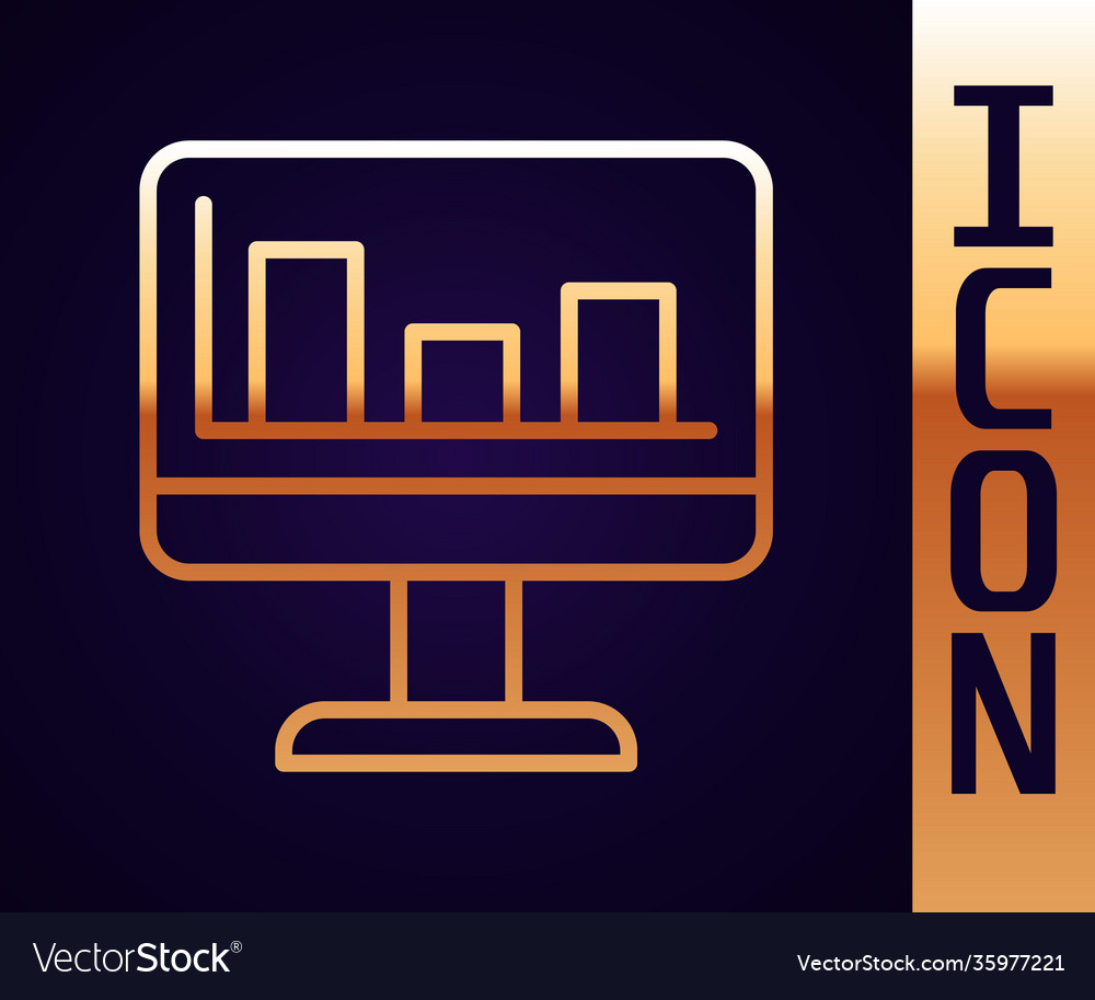 Gold line computer monitor with graph chart icon vector image Gold line computer monitor with graph chart icon